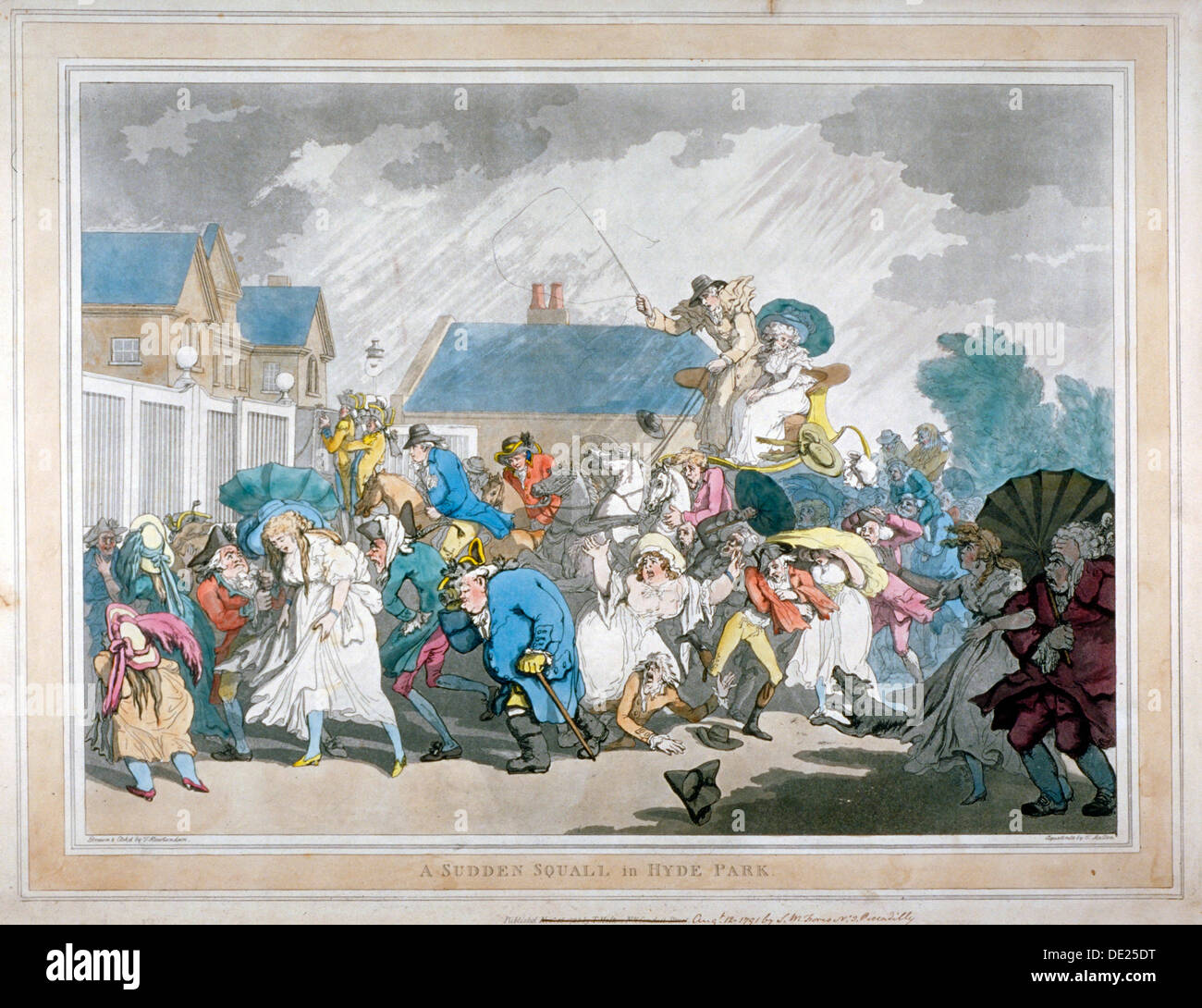 'A Sudden Squall in Hyde Park', London, 1791. Artist: Thomas Rowlandson Stock Photo