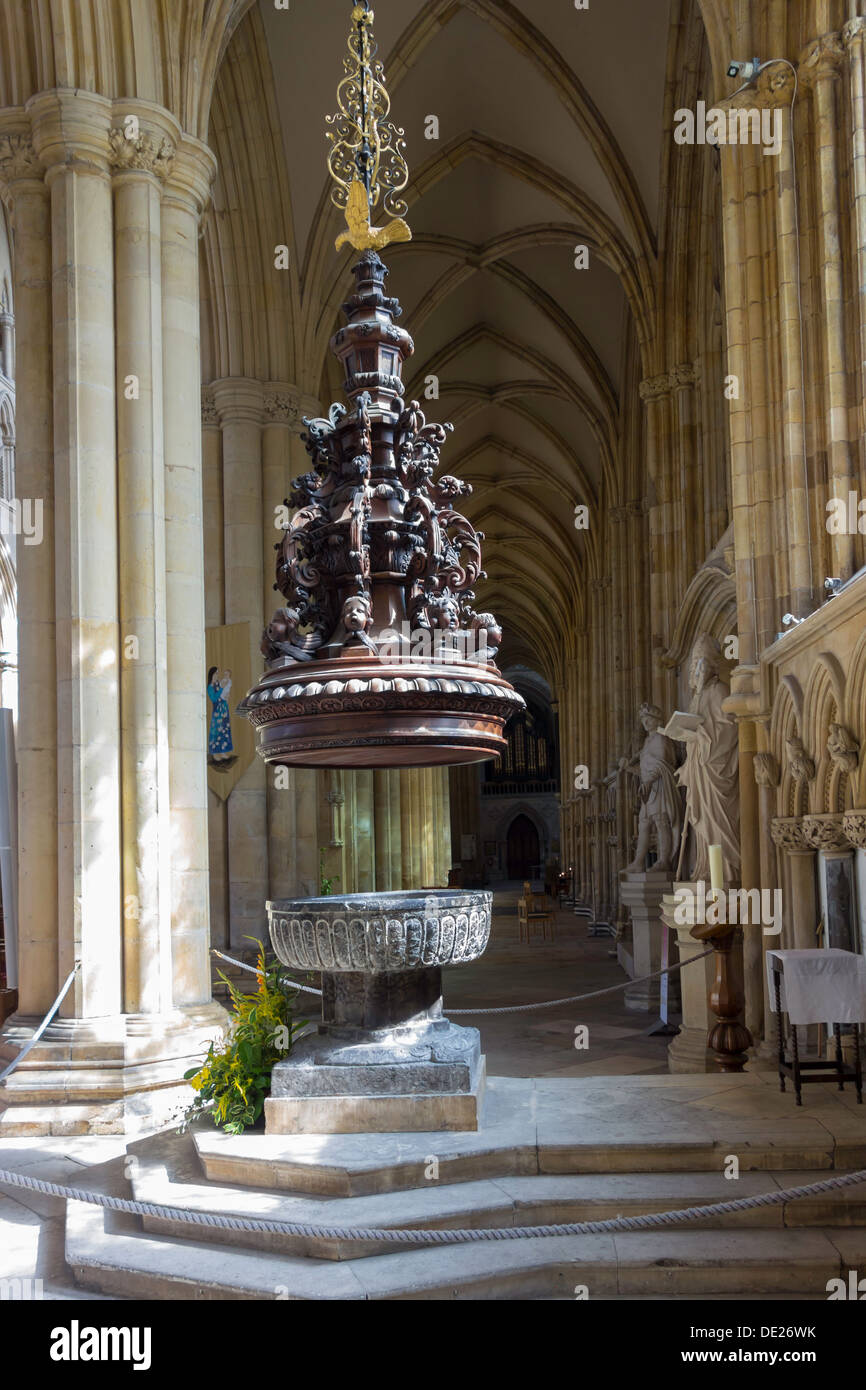 The Font in Beverley Minster 1170 AD made from Frosterley Marble from river Wear Stock Photo