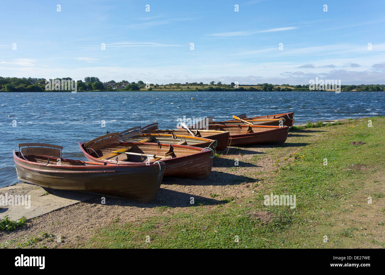 Rowing boats for hire at Hornsea Mere East Yorkshire England Stock