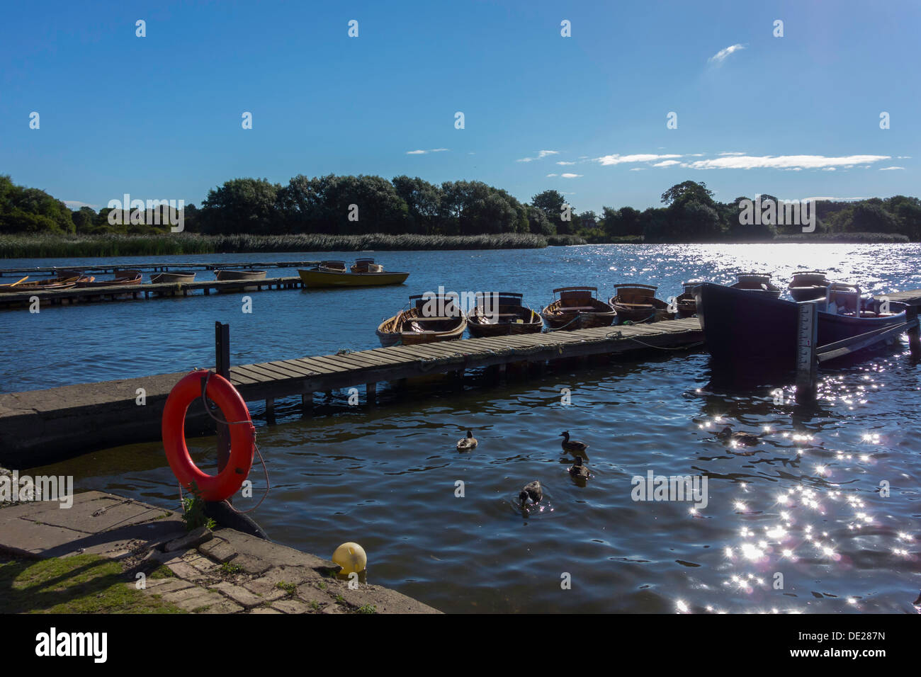 Rowing boats for hire At Hornsea Mere East Yorkshire England Stock