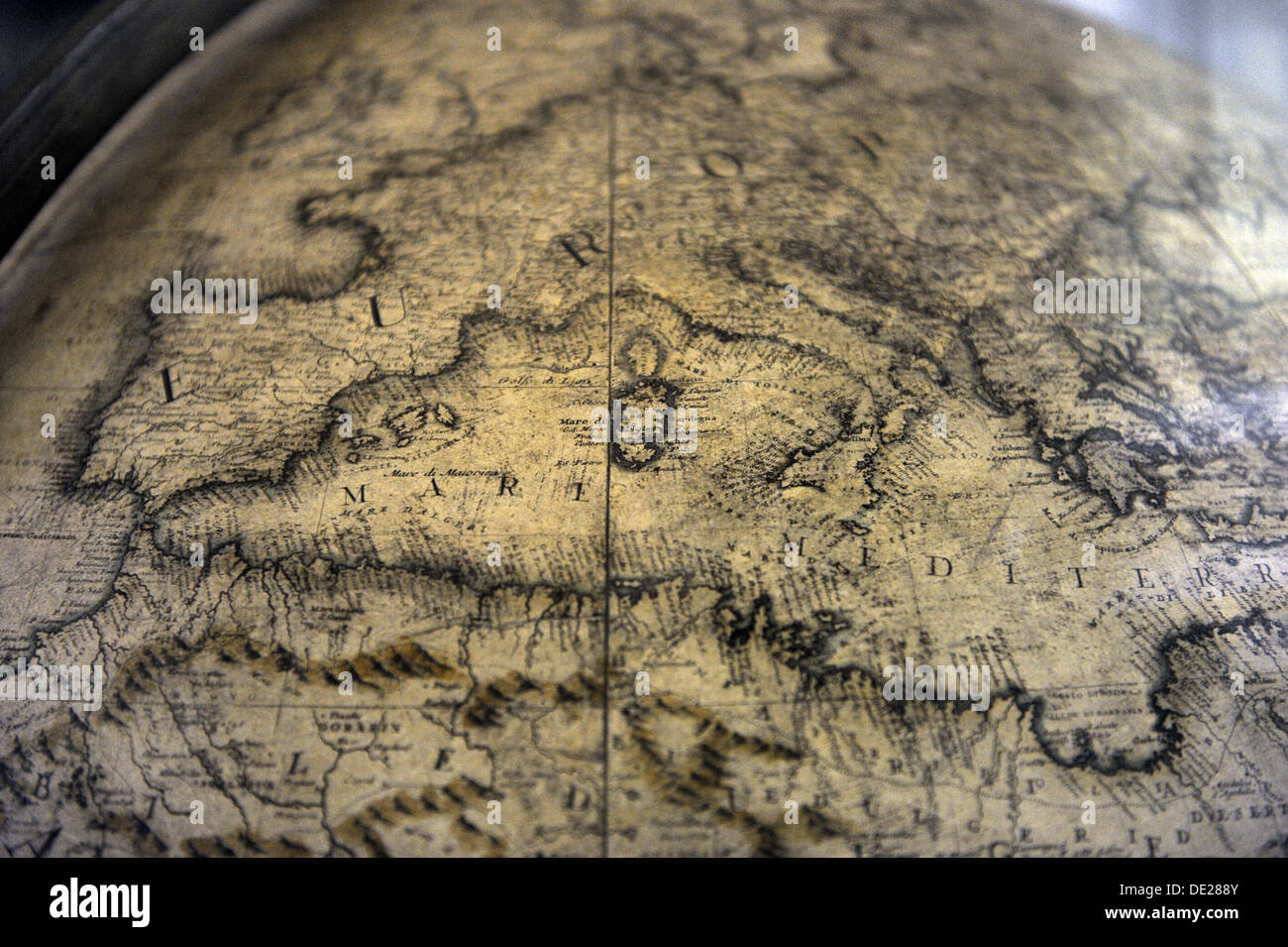 Terrestrial globe by cosmographer Vicenzo Coronelli (1650-1718). The Science and Technology Museum Leonardo da Vinci. Milan. Stock Photo