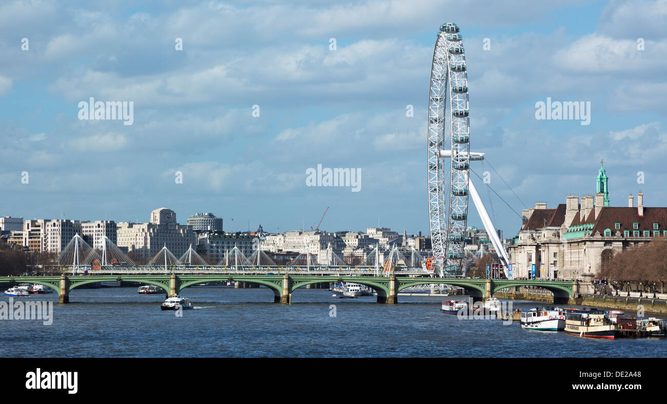 The London Eye on the River Thames South Bank Westminster London England UK Stock Photo