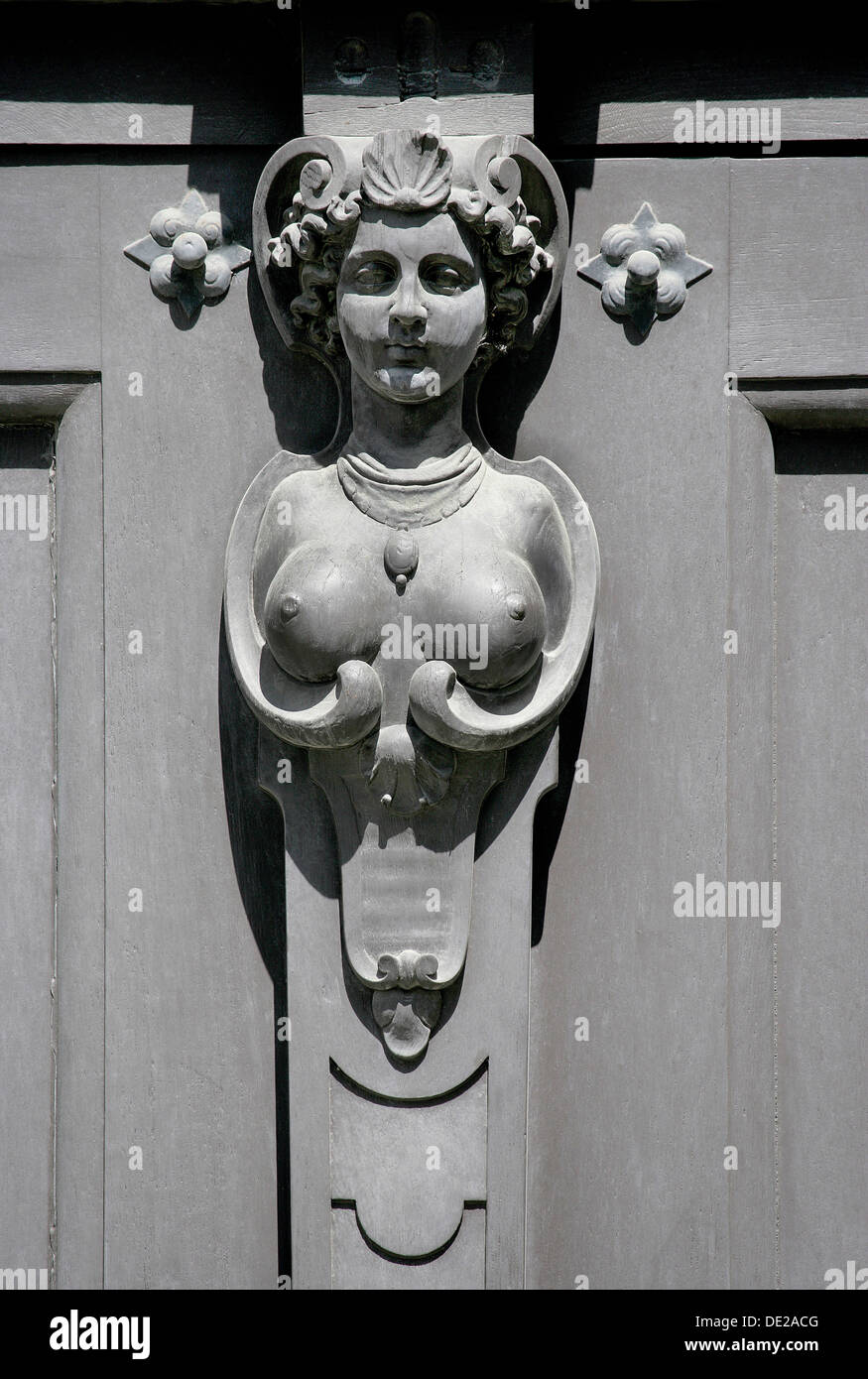 Carved female figure on a portal of the Bavarian National Museum, Munich, Bavaria Stock Photo