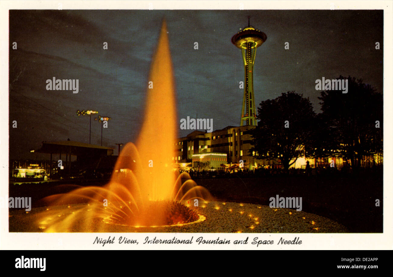International Fountain and Space Needle, Seattle, Washington, USA, 1963. Artist: Unknown Stock Photo