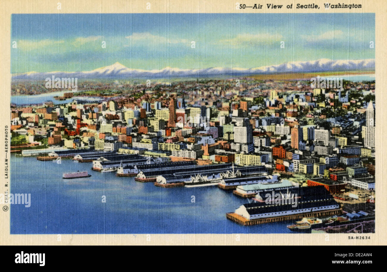 Aerial view of Seattle, Washington, USA, 1935. Artist: Unknown Stock ...