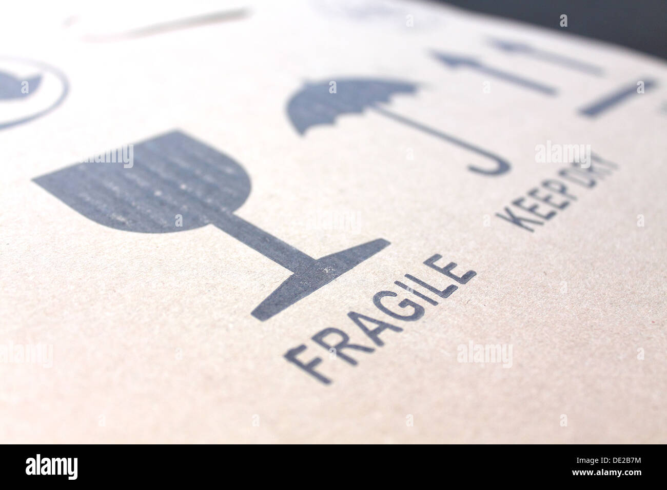 'Fragile' sign on cardboard box Stock Photo