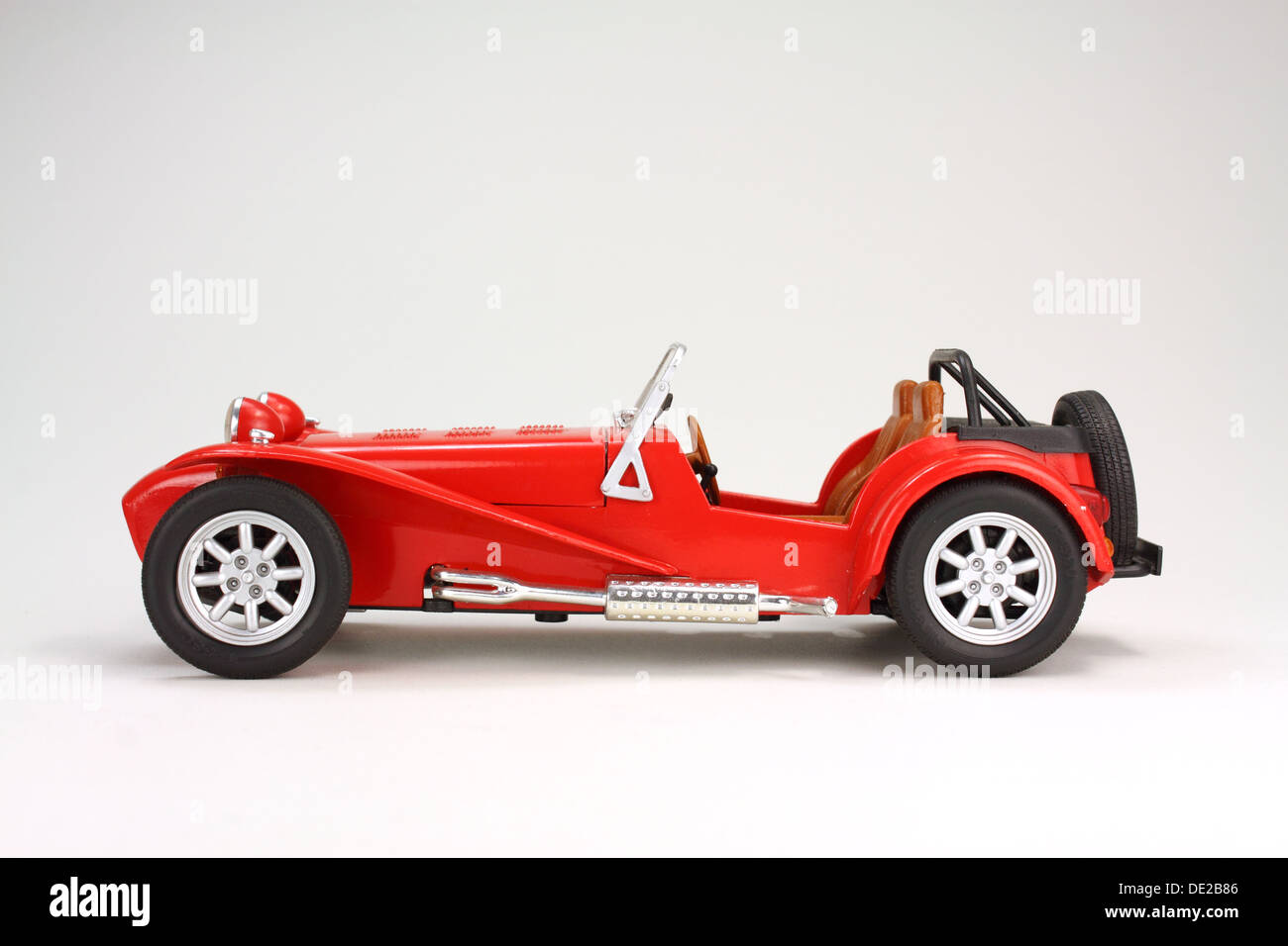 Die-cast model of a  Lotus 7 sportscar on white background Stock Photo