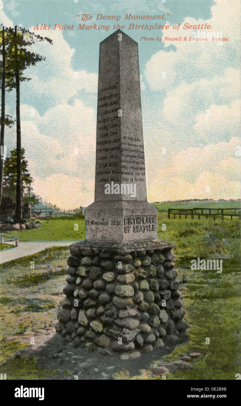 Seattle Founded 'The Denny Monument, Alki Point Marking the Birthplace of Seattle ...