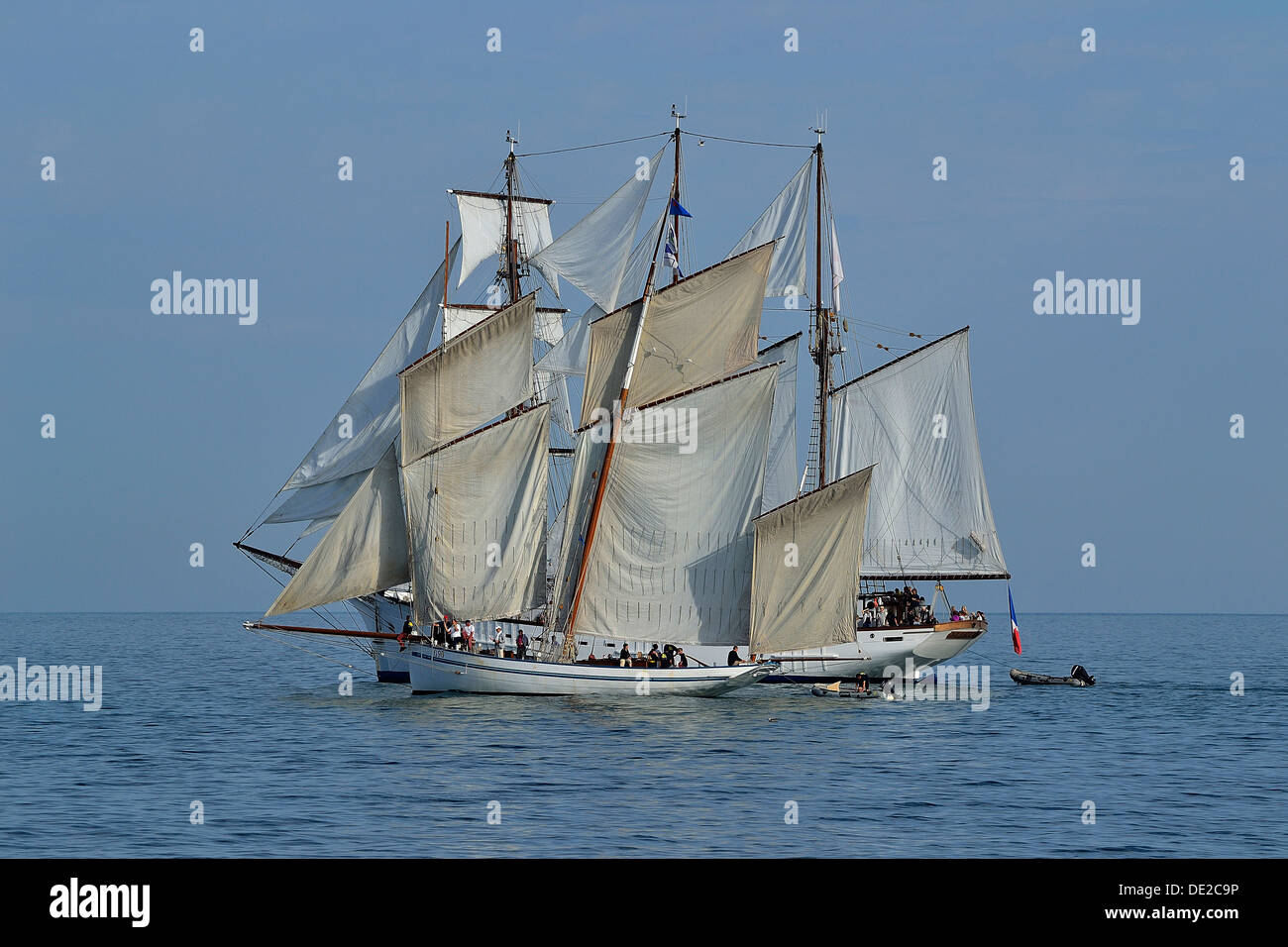 Granvillaise (Bisquine, old fishing boat, homeport : Granville) and Marité (three-masted schooner, 1921, homeport : Granville). Stock Photo