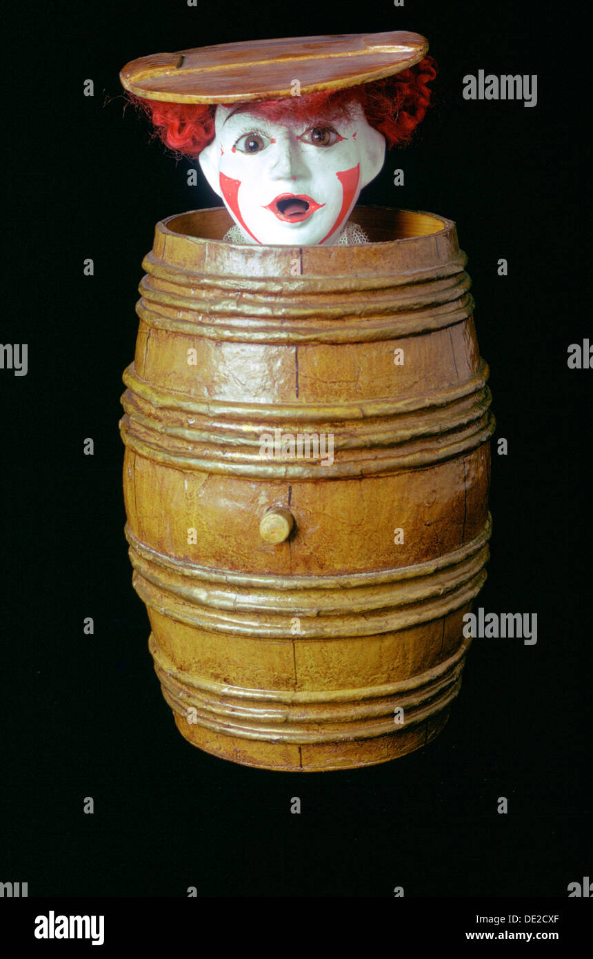 Clown in a barrel, Museum of Childhood, Edinburgh, Scotland.  Artist: Tony Evans Stock Photo