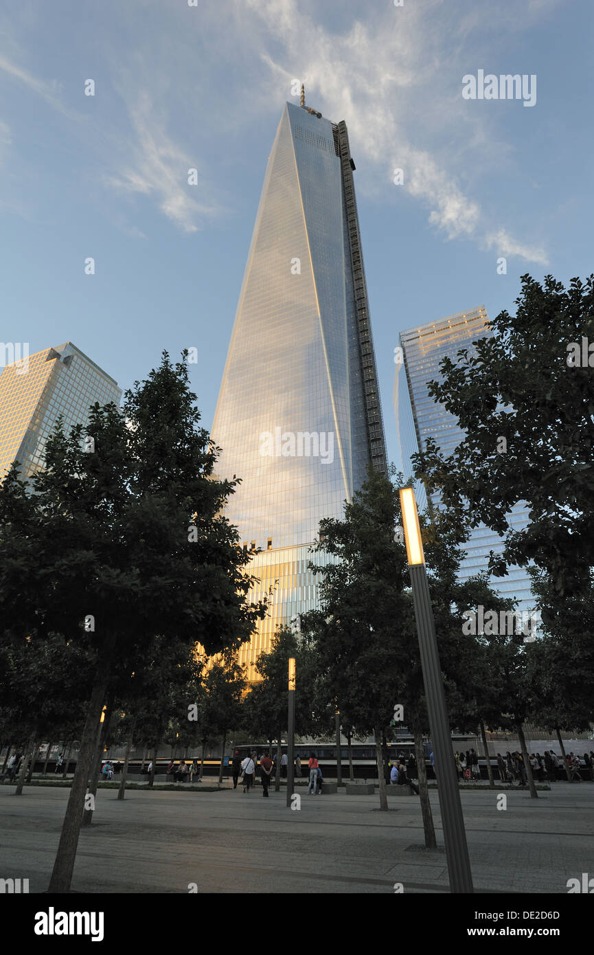 The September 11 Memorial and 1 World Trade Center, designed by David Childs of Skidmore, Owings and Merrill. Stock Photo