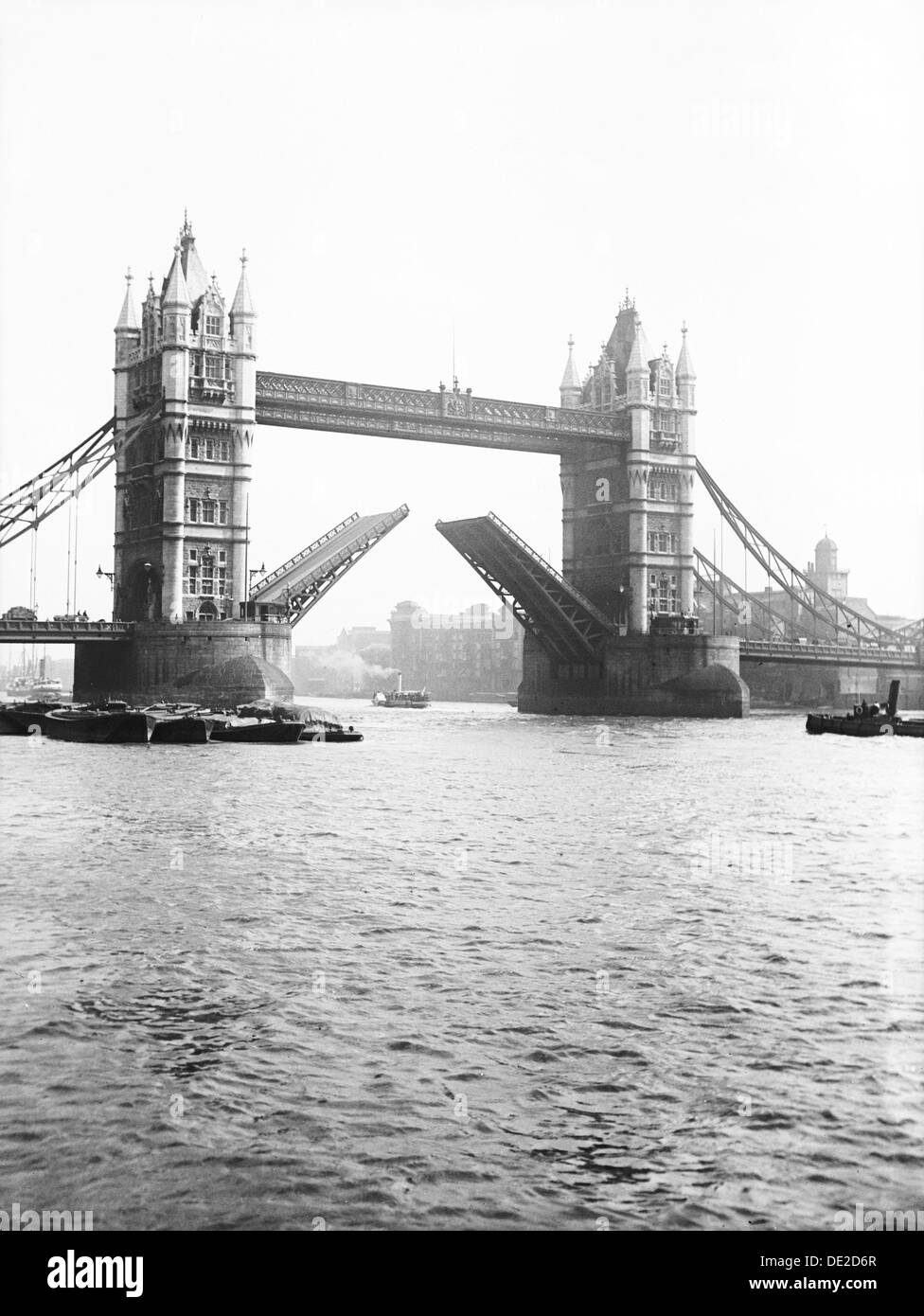 Tower Bridge with bascules open, London, c1905. Artist: Unknown Stock Photo