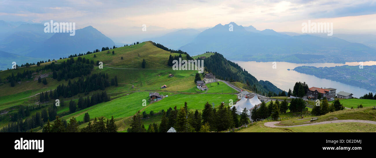 Panorama from Rigi Staffel Mountain looking towards Pilatus Mountain, Rigikulm, Switzerland, Europe Stock Photo