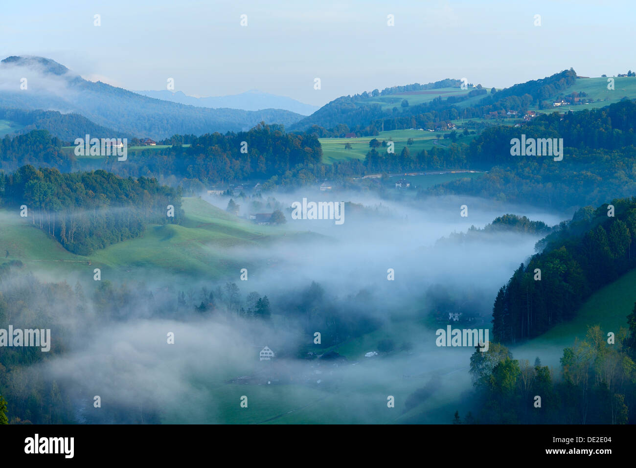 Misty landscape in autumn, Hirzel area, Zurich, Switzerland, Europe Stock Photo