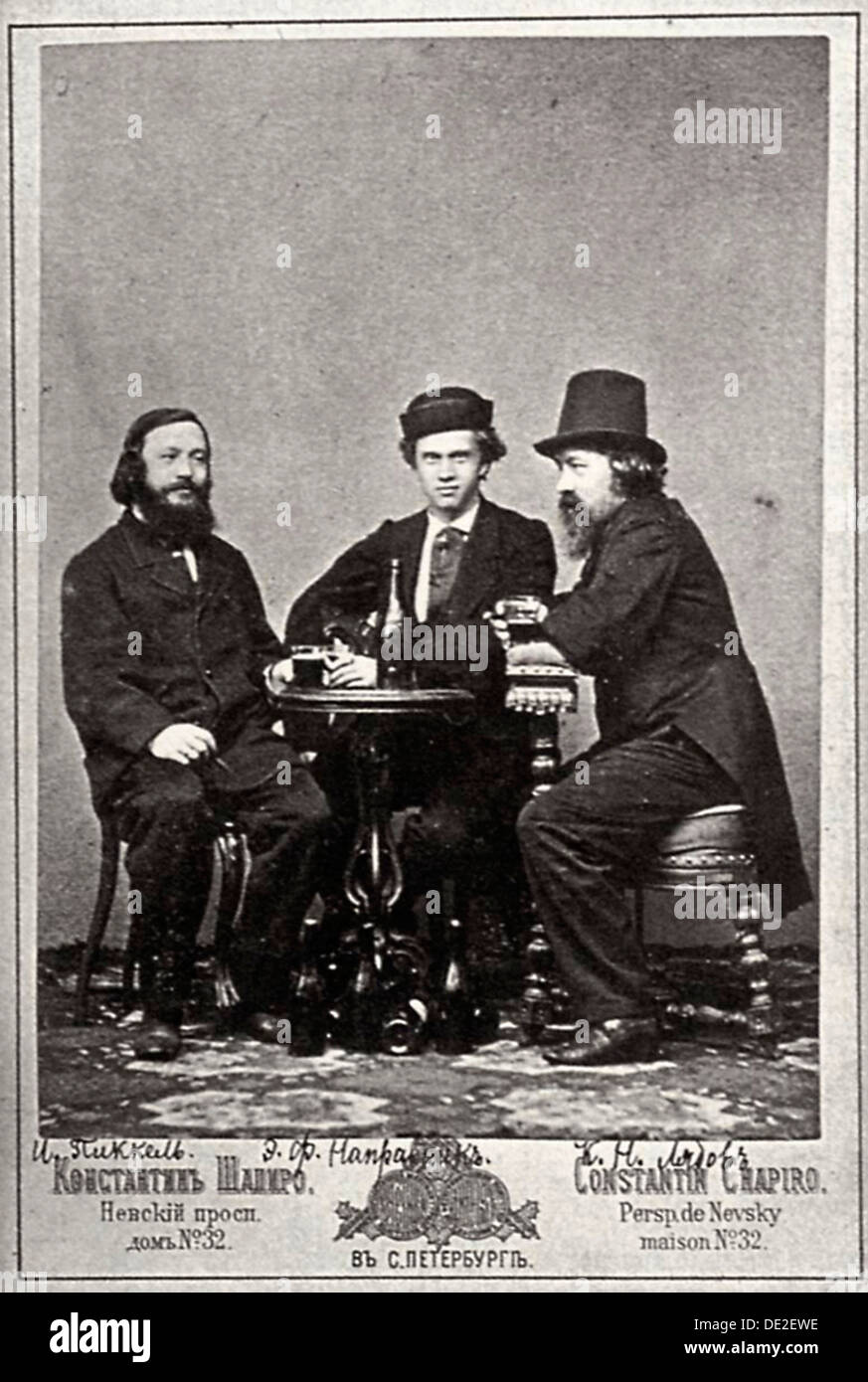 Violinist Johann Pickel with composers Eduard Nápravník and Anatoly Lyadov, 19th century. Artist: Unknown Stock Photo