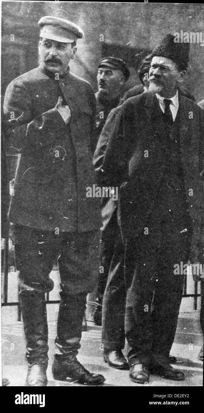 Josef Stalin and Mikhail Kalinin, Soviet leaders, 1930s. Artist: Unknown Stock Photo