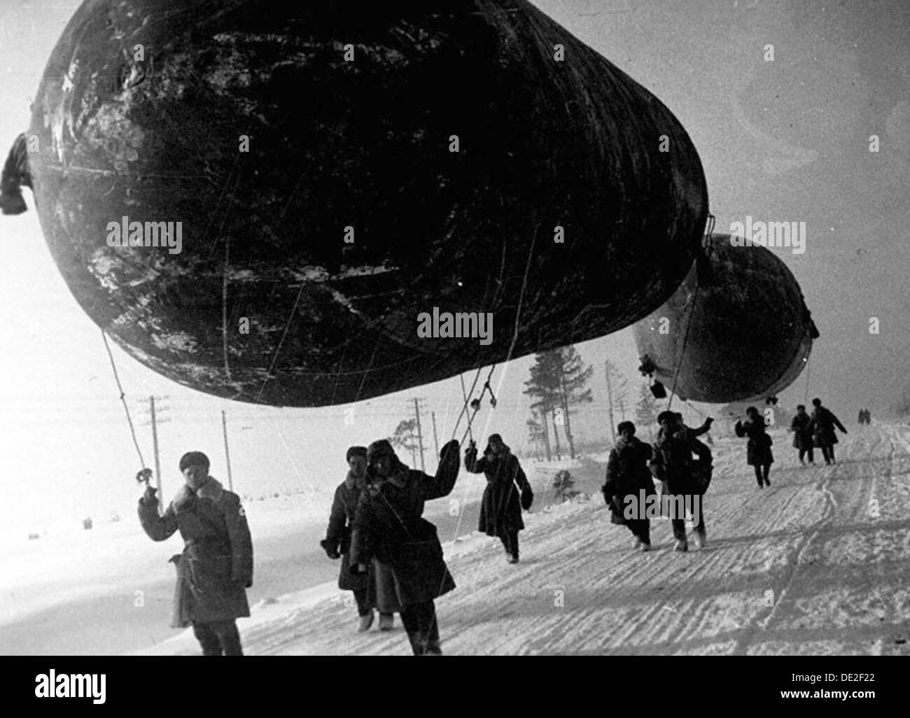 Barrage balloons near Moscow, USSR, World War II, 1941 Artist: Unknown Stock Photo