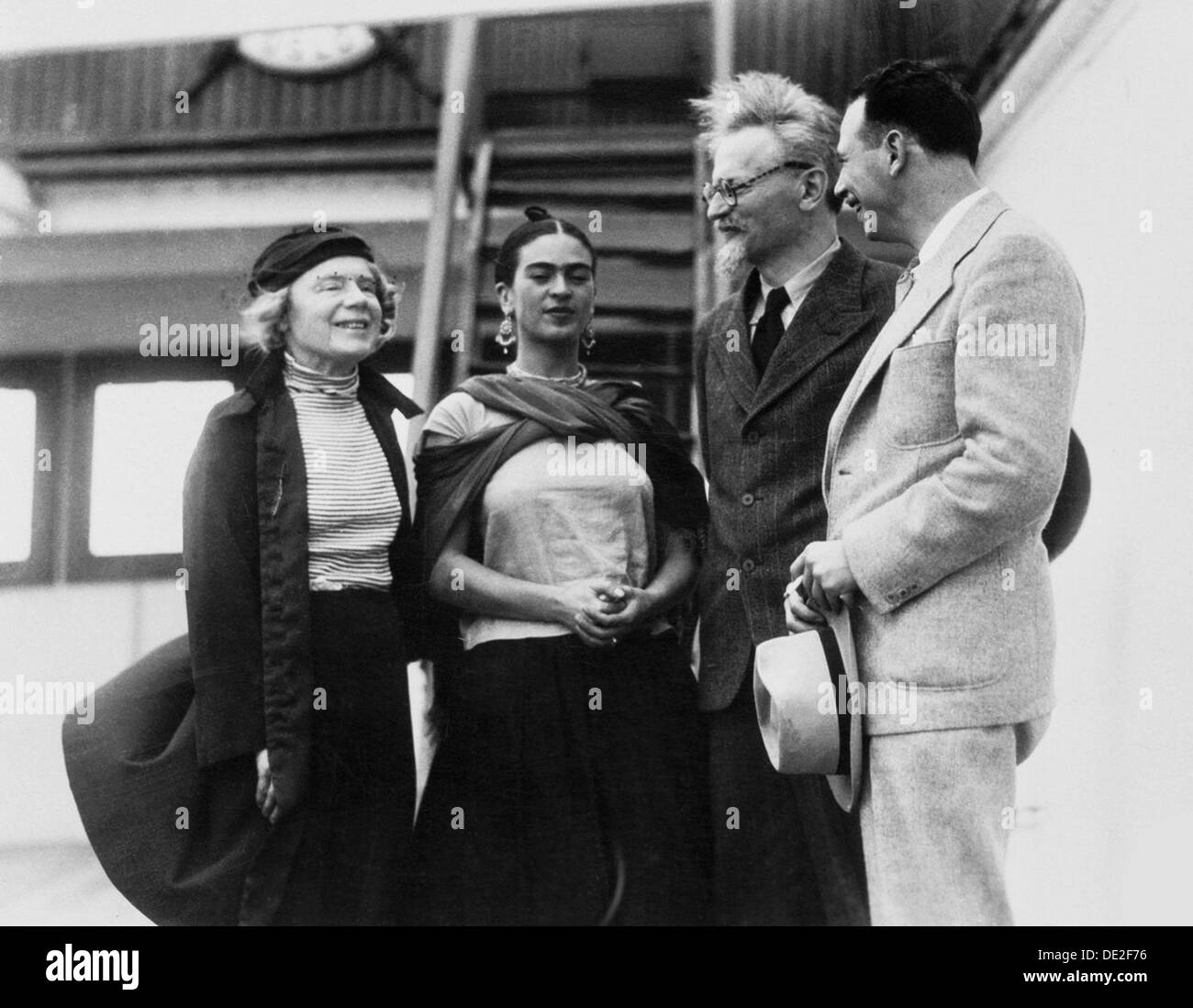 Leon Trotsky with his wife Natalia Sedova and Mexican artist Frida Kahlo, 1937. Artist: Unknown Stock Photo
