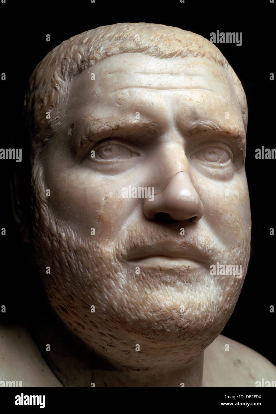 Marble portrait bust of the Roman Emperor Balbinus, 3rd century. Artist: Unknown Stock Photo