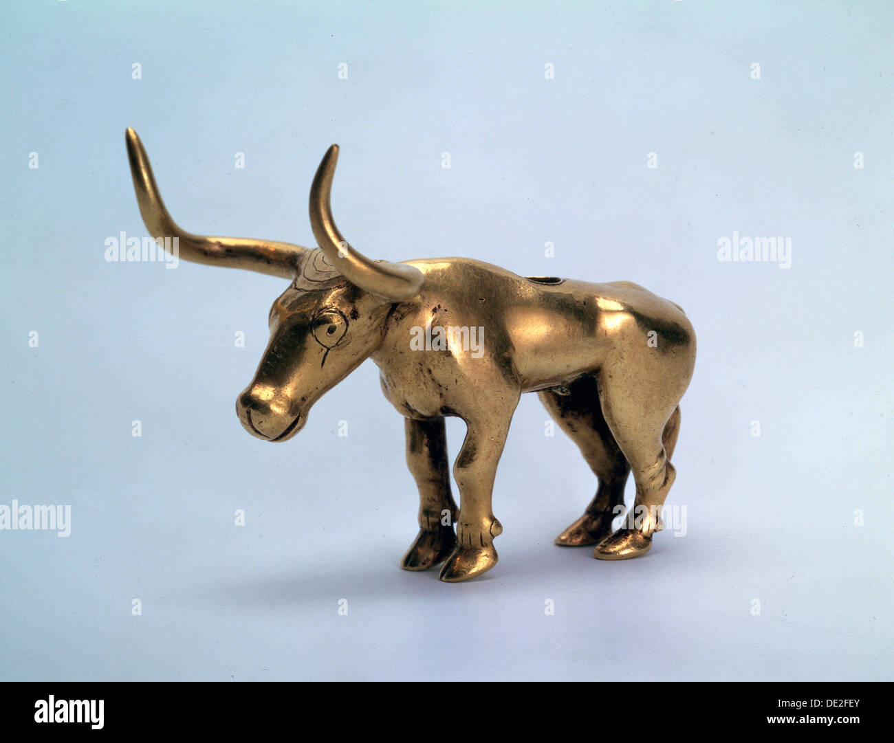 Gold figurine of a bull (piece from a pole of a canopy), Scythian, 3rd millenium BC. Artist: Unknown Stock Photo