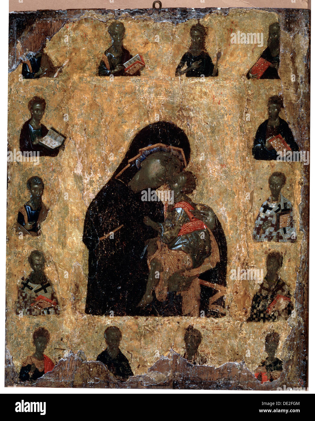 'Virgin of Tenderness with the Saints' (The Virgin Eleusa), Byzantine icon, 14th century. Artist: Unknown Stock Photo