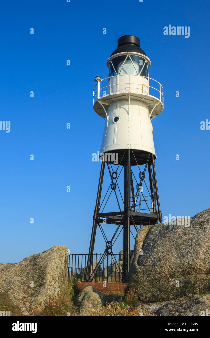 Peninnis Head lighthouse, Peninnis Head, St Mary's Isles of Scilly, Cornwall Stock Photo