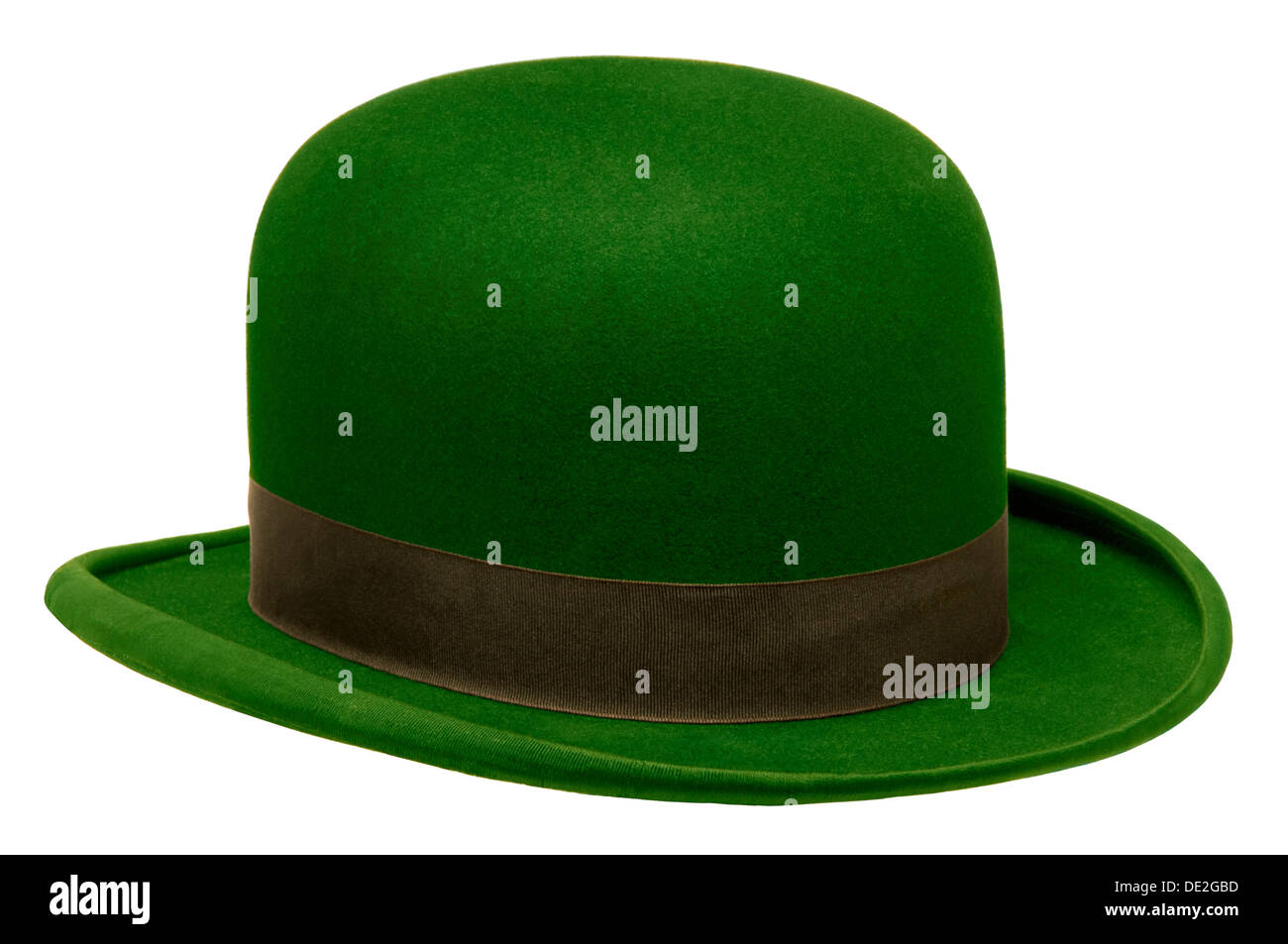 Green bowler or derby hat isolated against white background Stock Photo