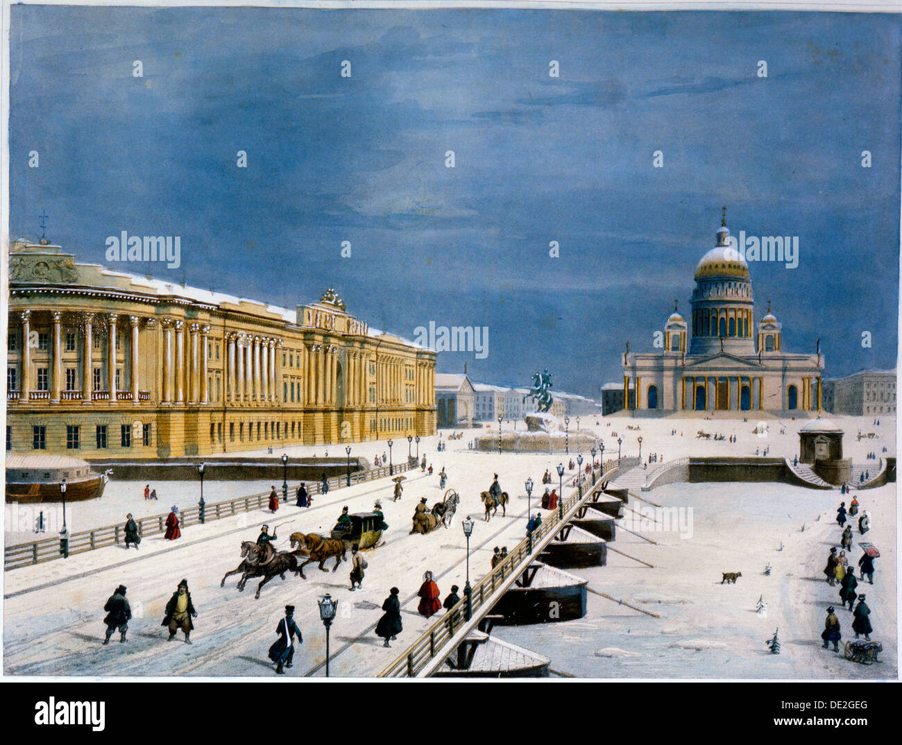 St Isaac's Cathedral and Senate Square, St Petersburg, Russia, 1840s. Artist: Louis-Pierre-Alphonse Bichebois Stock Photo