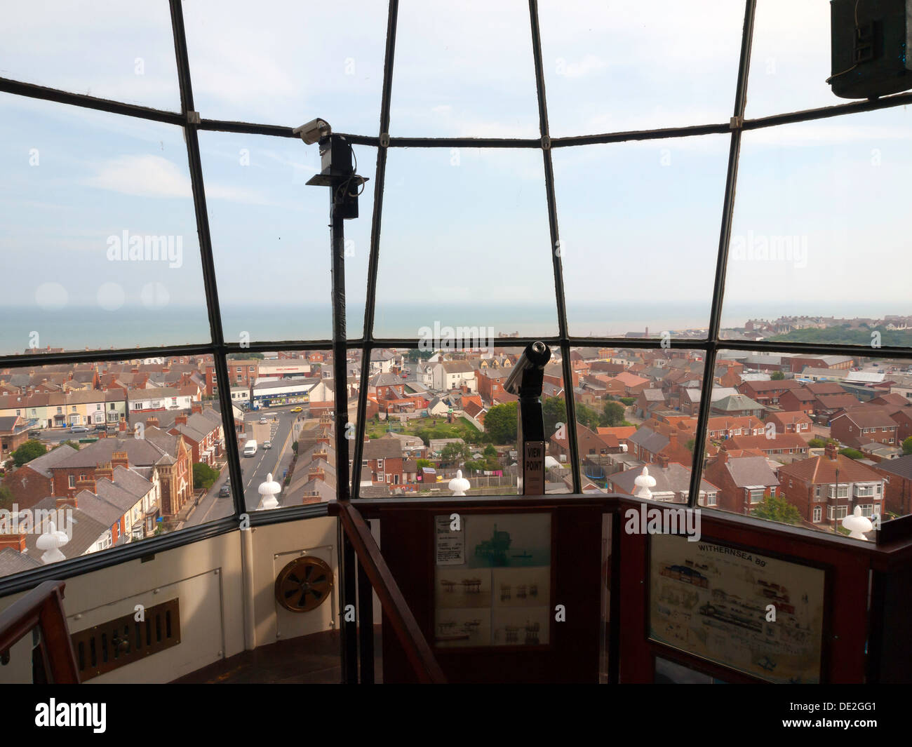 View from the interior of the lighthouse, now a museum, in Withernsea East Yorkshire showing the location in the town centre Stock Photo