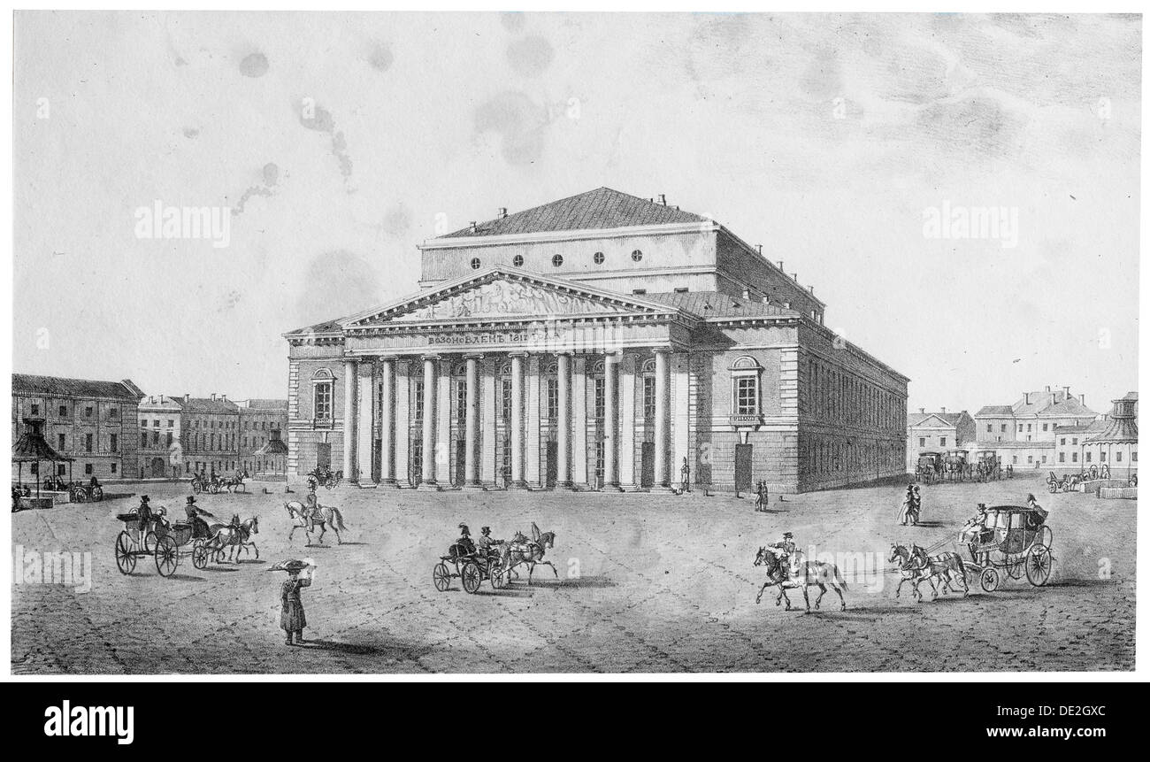 The Imperial Bolshoi Kamenny Theatre, St Petersburg, Russia, 1820s.  Artist: Anon Stock Photo