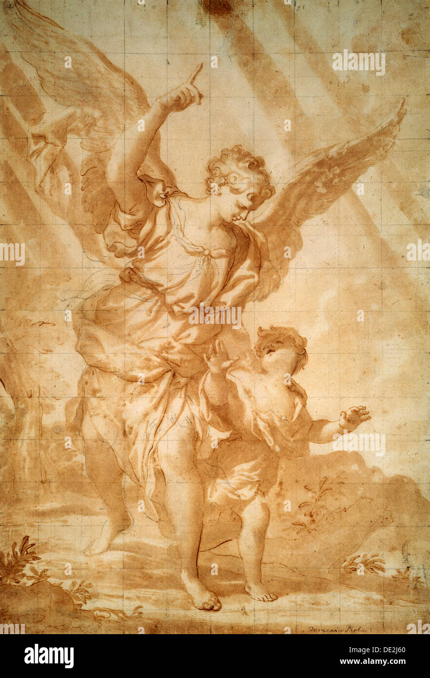'Guardian Angel', 17th century. Artist: Domenico Piola I Stock Photo