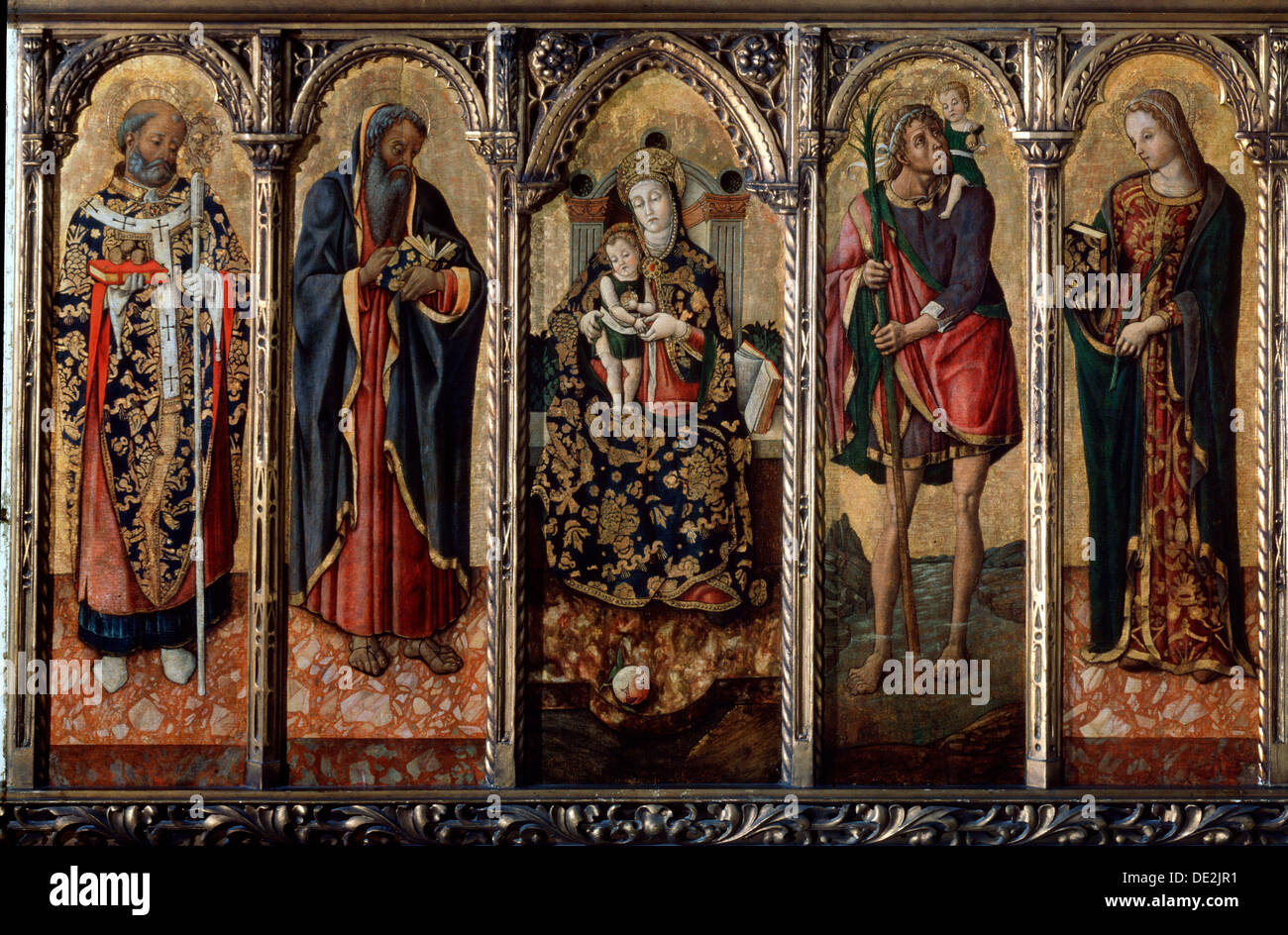 'Madonna and Child with Saints' (polyptych, five separate panels), c1480. Artist: Vittore Crivelli Stock Photo