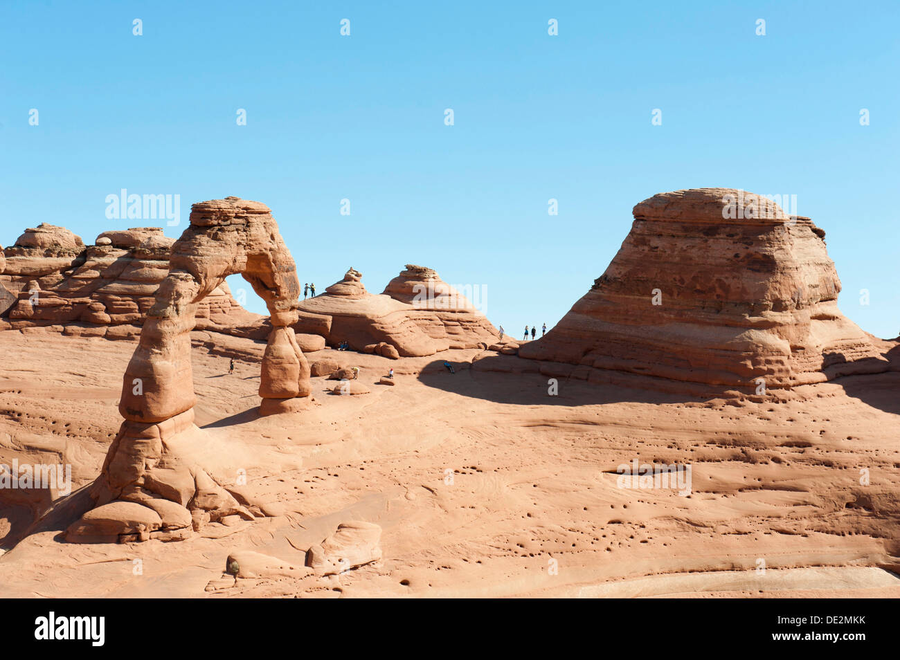 Red sandstone, Delicate Arch, natural stone arches and rock formations, Arches National Park, Utah, Western United States Stock Photo