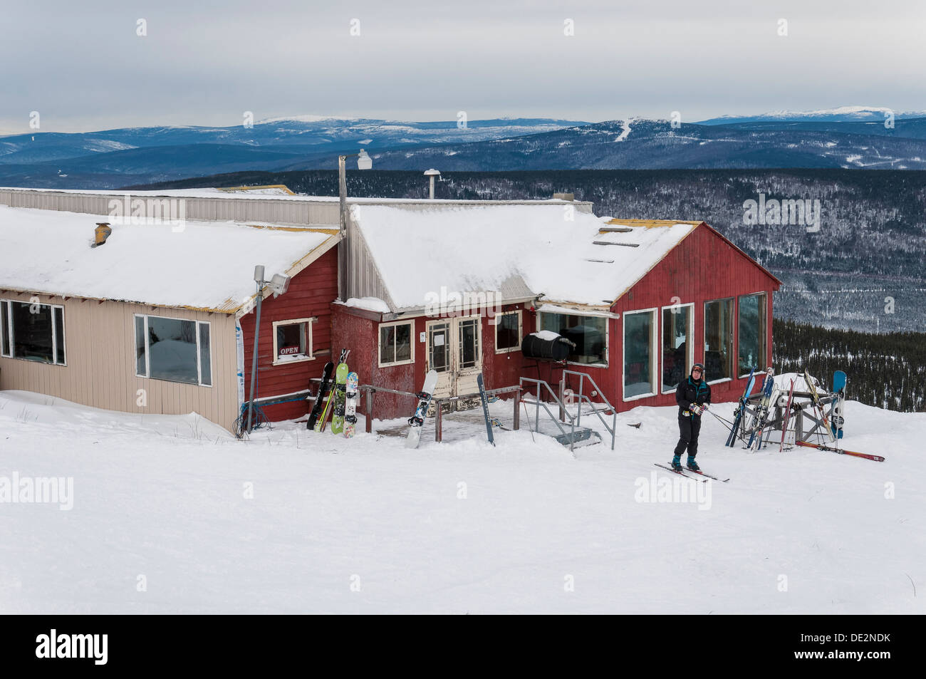 Base area lodge, Mount Aurora Skiland ski area, Fairbanks, Alaska. Stock Photo