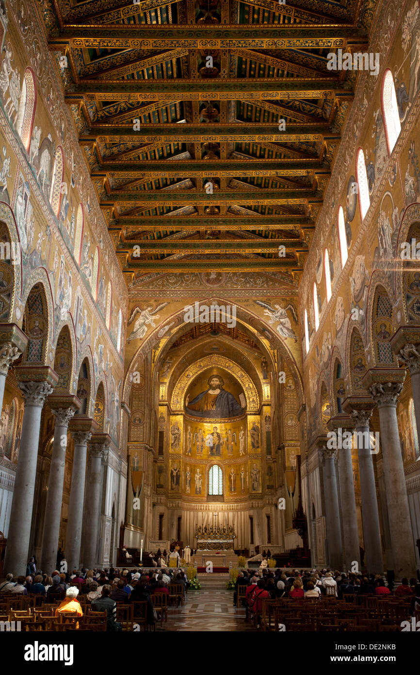 Interior of the Monreale Cathedral In Monreale in the Province of Palermo, Sicily. Stock Photo