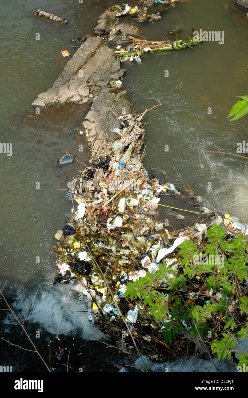 Java River Pollution river polluted with discarded rubbish java indonesia Stock Photo - Alamy