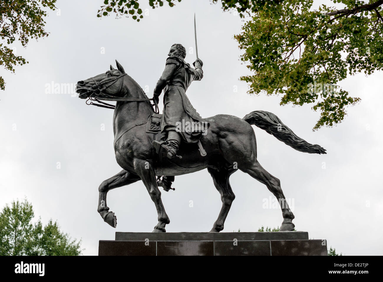 WASHINGTON DC, USA - A large statue of Venezuelan leader Simon Bolivar, by Felix de Weldon, that stands in a park in front of the Interior Department in Foggy Bottom in northwest Washington DC. The statue was installed as a gift of the Venezuelan Government in 1955 and is formally titled Equestrian of Simon Bolivar. Stock Photo