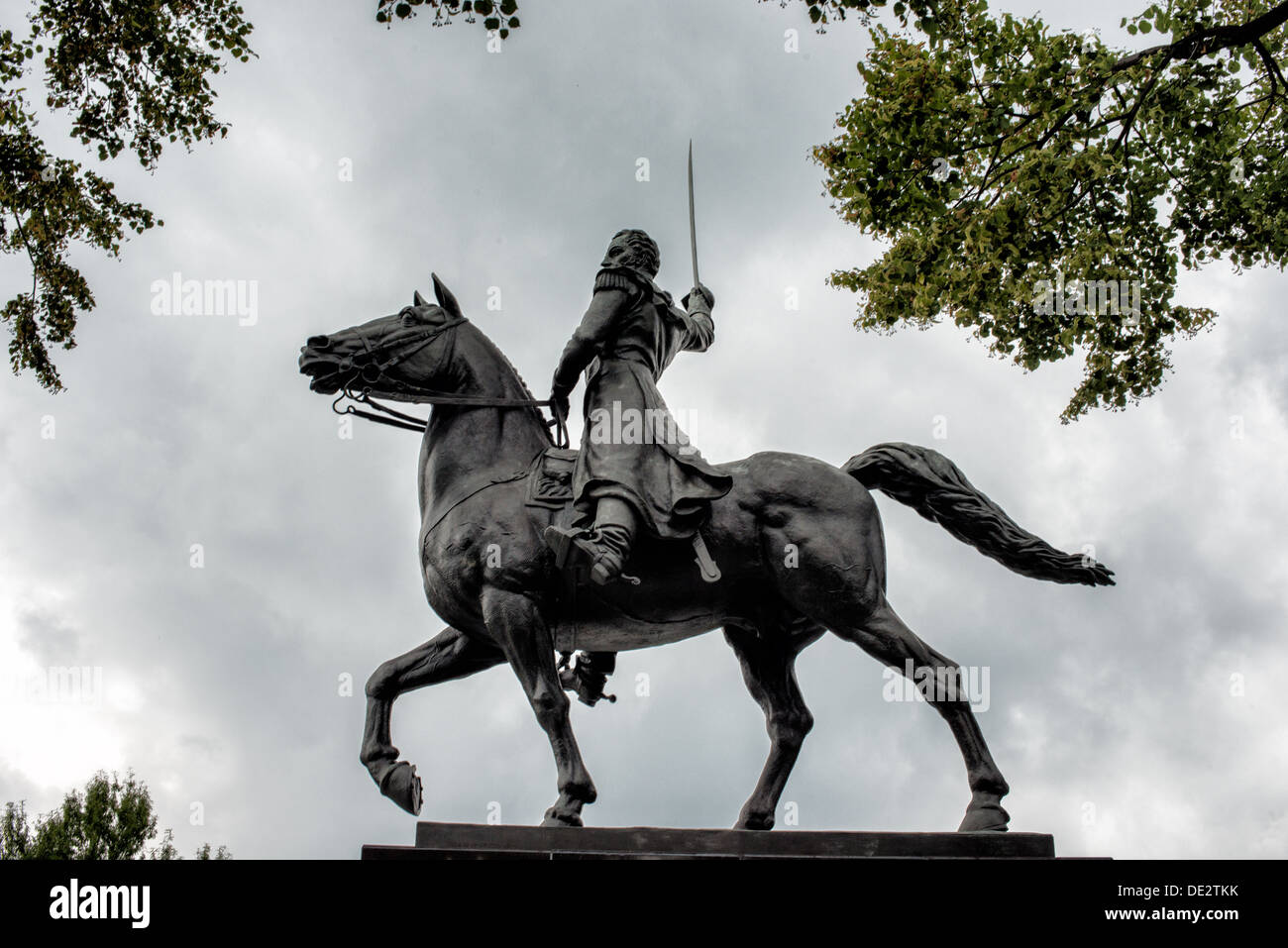 WASHINGTON DC, USA - A large statue of Venezuelan leader Simon Bolivar, by Felix de Weldon, that stands in a park in front of the Interior Department in Foggy Bottom in northwest Washington DC. The statue was installed as a gift of the Venezuelan Government in 1955 and is formally titled Equestrian of Simon Bolivar. Stock Photo