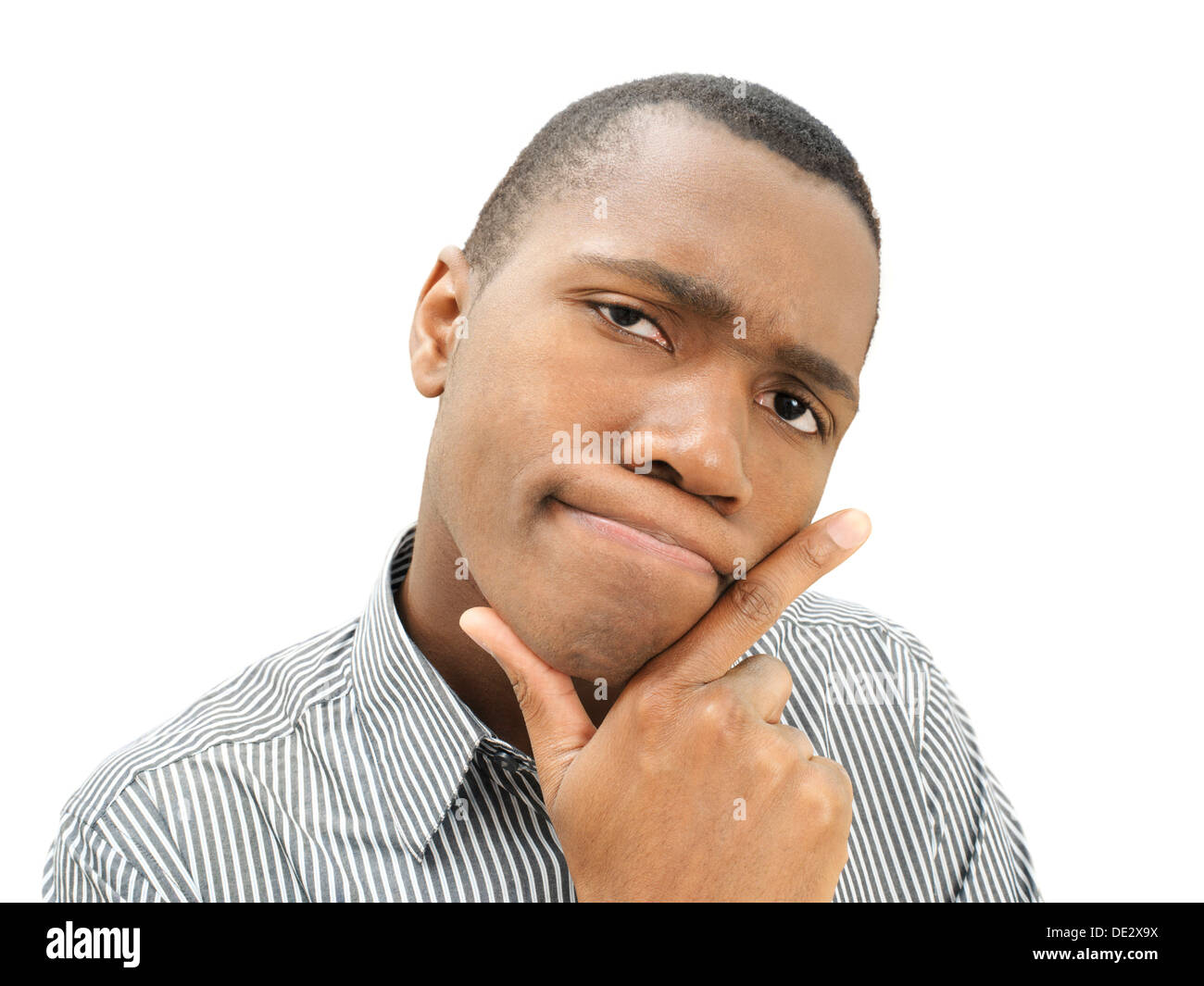 Young man, African-American, American, pensive face, sceptical Stock Photo