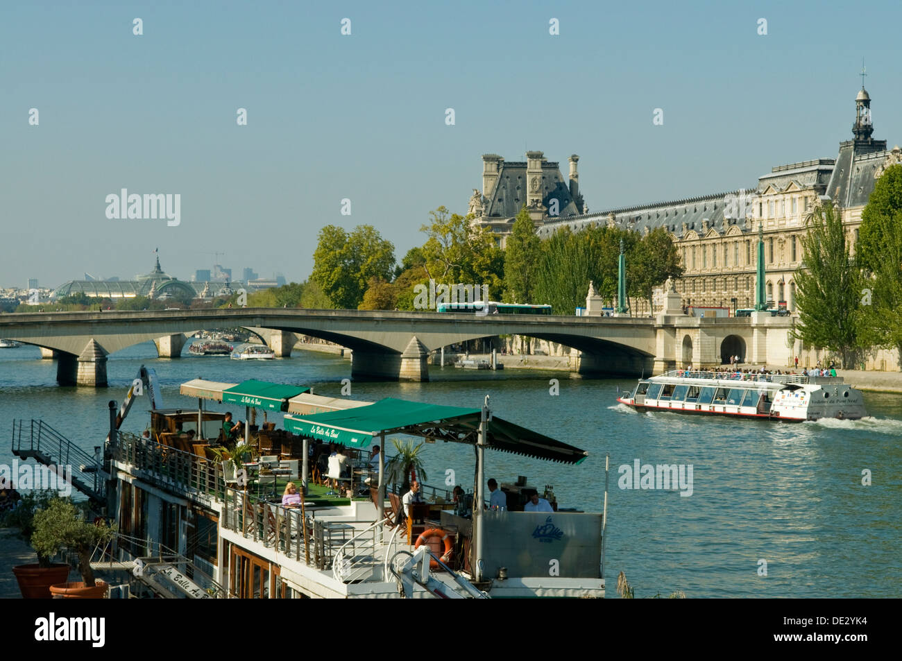 Riverboat Cafe on the Seine, Paris, France Stock Photo