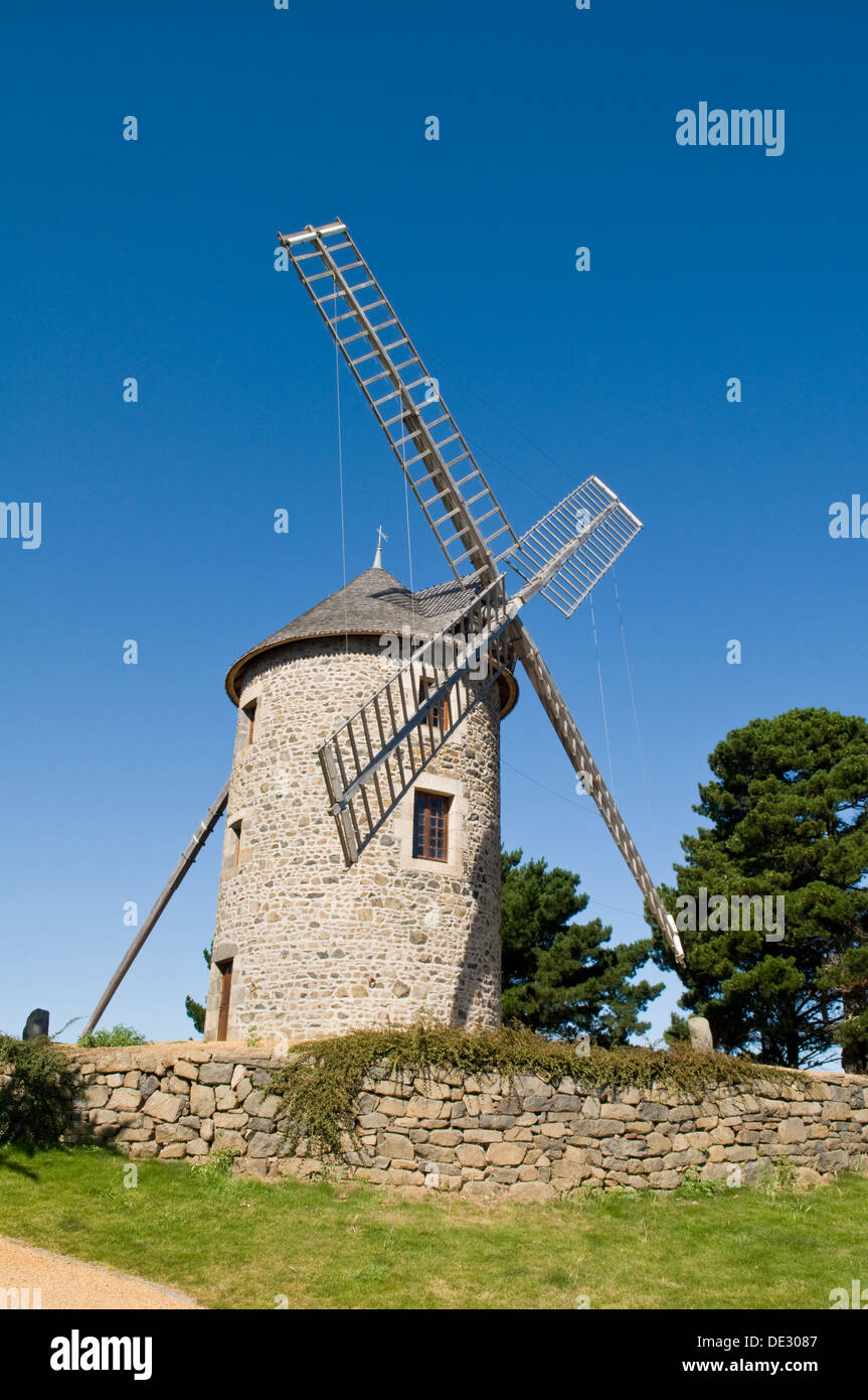 Windmill near Paimpol, Brittany, France Stock Photo