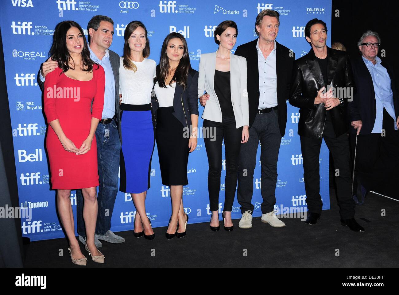 Toronto, Ontario, Canada. 10th Sep, 2013. Moran Atias, Michael Nozik, Olivia Wilde, Mila Kunis, Paul Haggis, Loan Chabanol, Liam Neeson, Adrien Brody at the press conference for THIRD PERSON Photo Call at the Toronto International Film Festival, TIFF BELL Lightbox at HSBC Gallery, Toronto, Ontario, Canada September 10, 2013. Credit:  Gregorio Binuya/Everett Collection/Alamy Live News Stock Photo