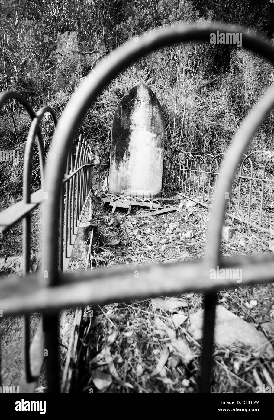 Black & White image of an old tombstone Stock Photo