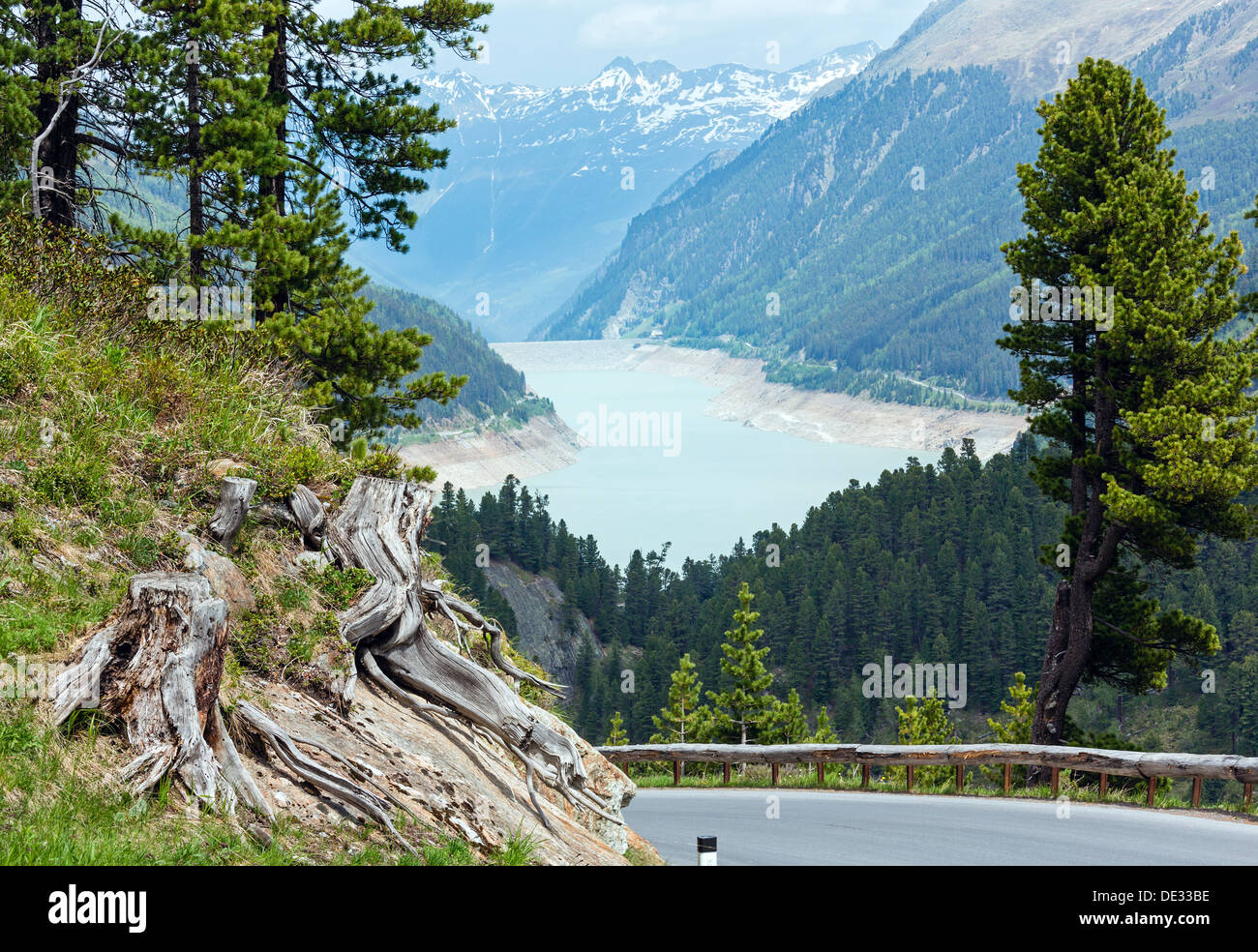Summer view to Gepatsch-Stausee lake from alpine road (Kaunertal, Austria, Tirol). Stock Photo
