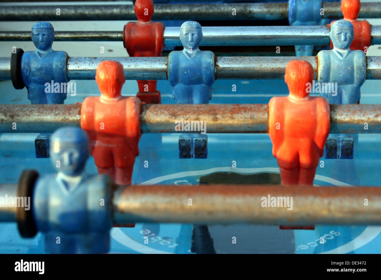 Tabletop foosball game with red and blue figures Stock Photo Alamy