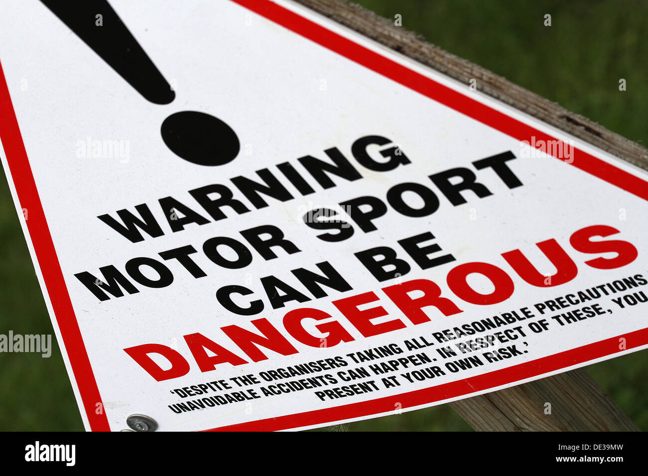 Warning sign for danger of motor sport. Stock Photo