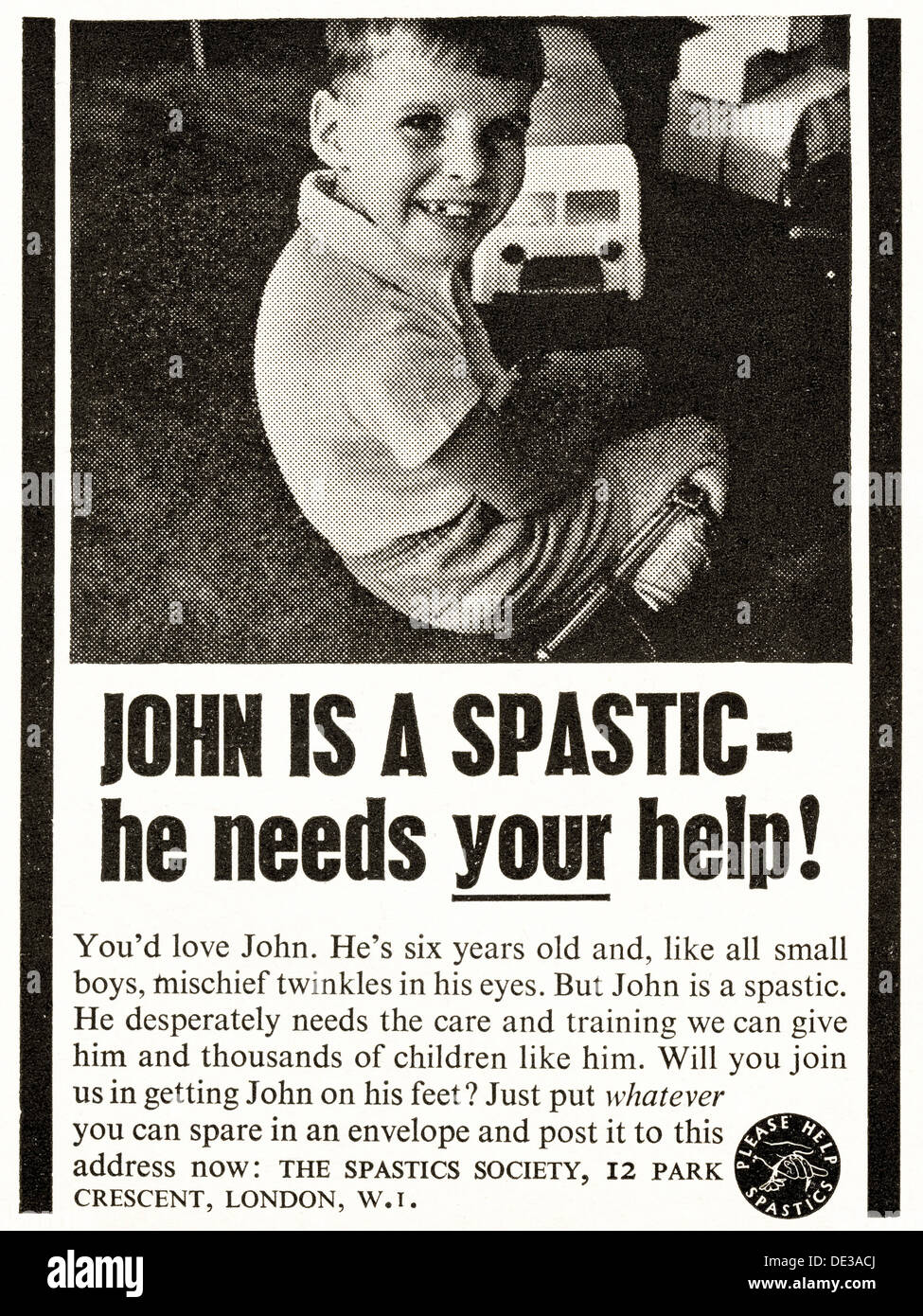 Advertisement for THE SPASTICS SOCIETY charity magazine advert circa