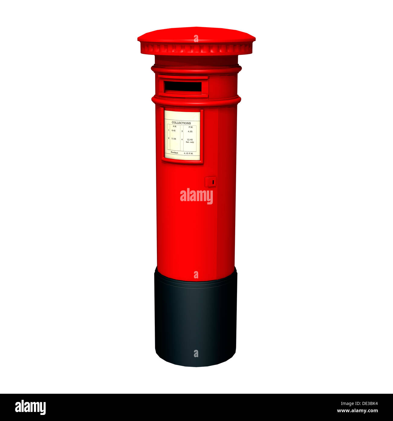 3D digital render of a red pillar post box isolated on white background