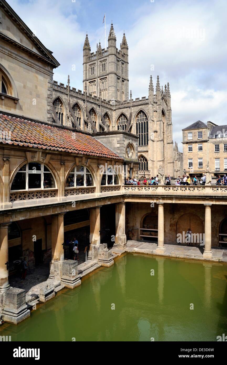 Roman Baths and Bath Abbey Church in the Background Stock Photo - Alamy