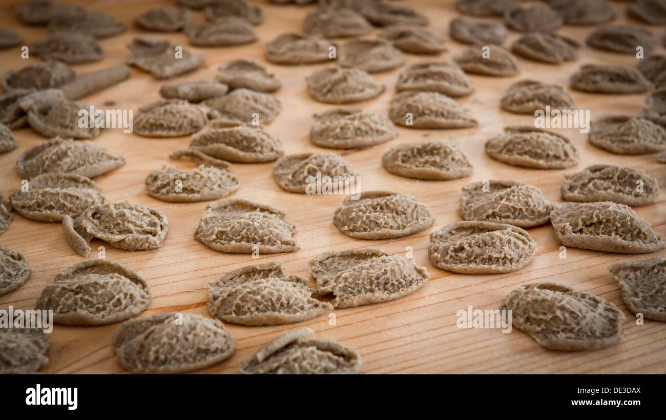 Orecchiette made with burnt wheat. Canosa DP, Italy Stock Photo